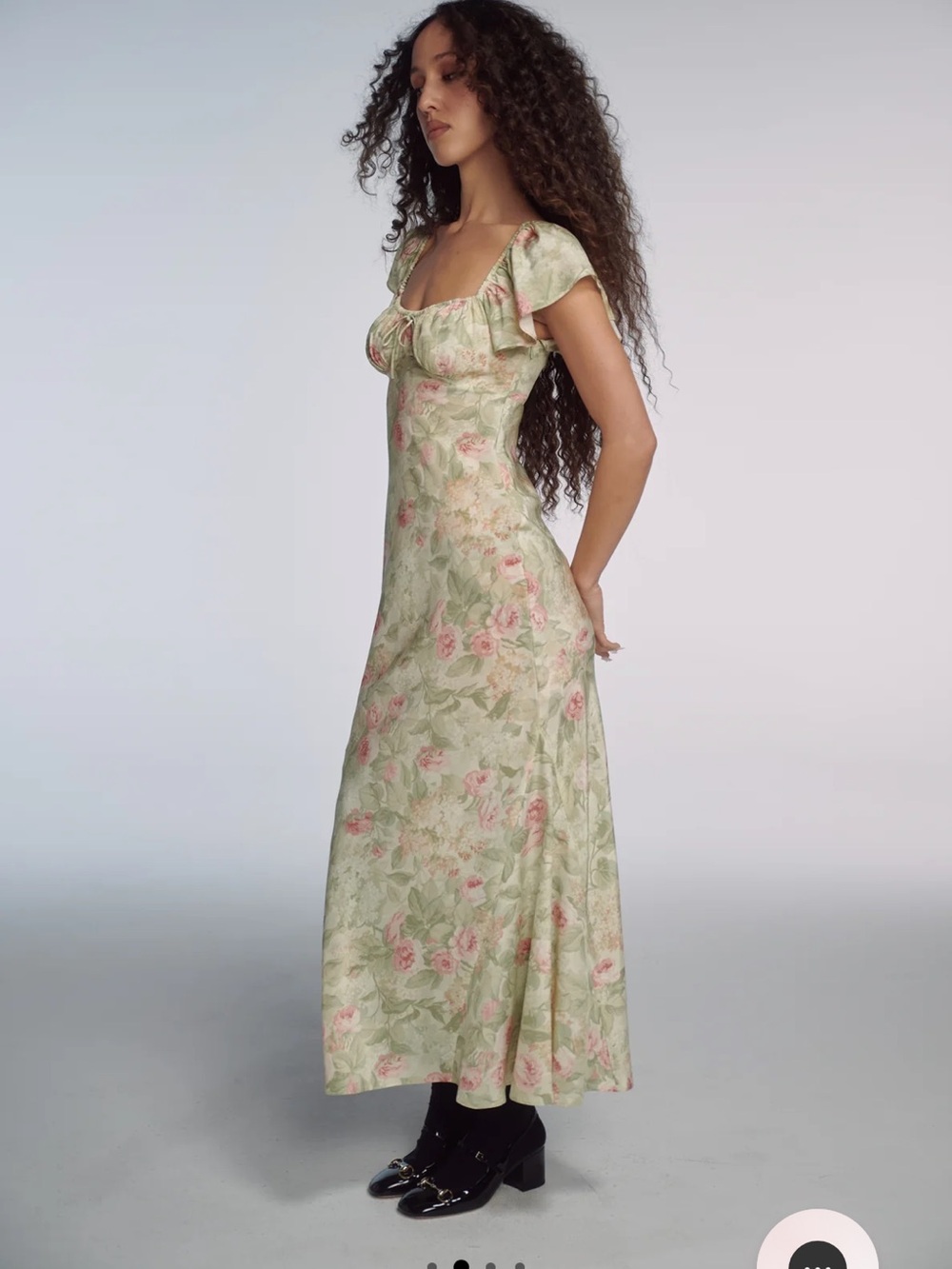 Selkie Sage Green Maxi Dress with Pink Rose Print - Picture 2 of 4